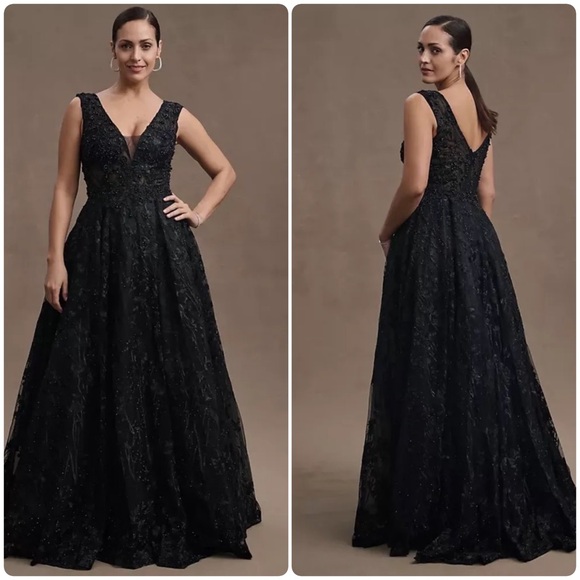 Mac Duggal Dresses & Skirts - MAC DUGGAL Black Floral Embroidered Illusion V-Neck Gown 14